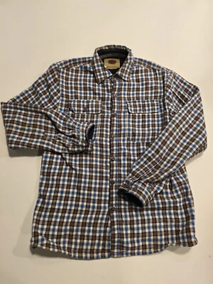 BOSTON TRADERS-Blue-Brown-Men's Plaid-Checker Lined Flannel-Luxury VTG Size Med - Image 1 of 4
