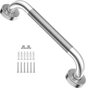 12" Anti-Slip Shower Grab Bar Chrome Stainless Steel Bathroom Grab Bar Handle - Picture 1 of 12