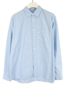 A.P.C. Shirt Men's LARGE Pinstriped Blue Pocket Button Up Spread Collar - Picture 1 of 9