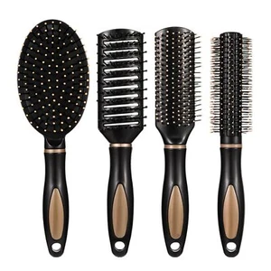 Hair Brush Set 4 Pieces Oval Vented Cushion and Radial Brushes with Nylon Bri... - Picture 1 of 9