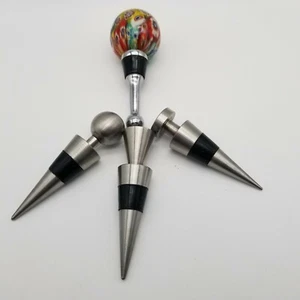 4 Wine Bottle Topper Stopper - 1 Glass Hand blown and 3 Geometric Shapes - Picture 1 of 5