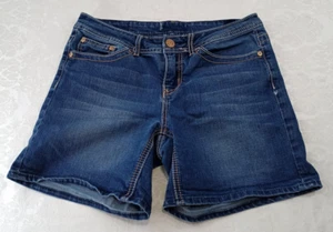 Seven7 Shorts Womens Size 6 Blue Jean Low Rise Medium Wash 6" Inseam Logo Pocket - Picture 1 of 11