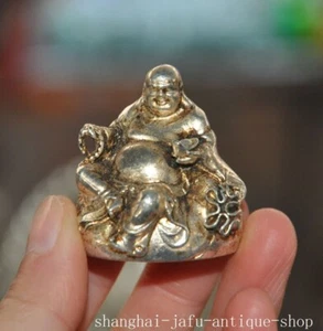 China Buddhism temple Tibetan silver wealth Maitreya Buddha statue sculpture - Picture 1 of 6