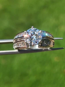NEW Stunning Platinum Ring – 2.2ct Center Stone Lab Created, Pave and Baguettes - Picture 1 of 19