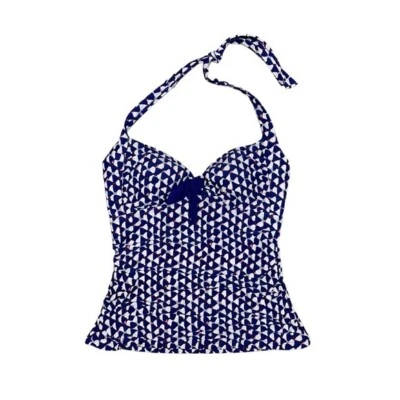 Boden Tankini Top Mujer Talla 8 EE. UU. Azul Blanco Halter Lazo Frontal Traje de Baño Acolchado Foto 1 de 4