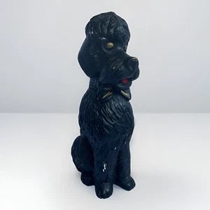 Vintage 1950s Black Poodle Figurine Sitting 8” Bow Tie Kitsch Hand Painted MCM - Picture 1 of 11