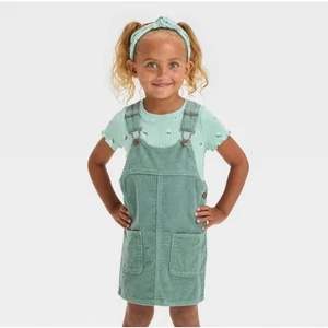 Oshkosh B'gosh Girls 2T Skirtall Overall Dress Corduroy Olive Green NEW - Picture 1 of 7