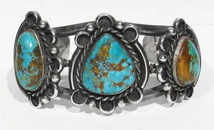 Brazalete grande antiguo peón años 40 navajo 53,7 g plata 925 turquesa Royston 6" - Imagen 1 de 8