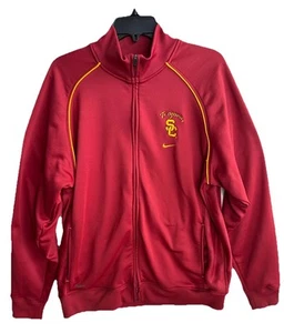 Vtg Nike USC Trojans Cardinal Gold Full Zip Logo Track Jacket Polyester Mens L - Picture 1 of 12