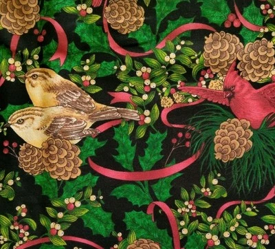 Christmas Winter Garden Cheri Strole SSI Cardinal Birds Holly Pine Cone Black - Image 1 of 4