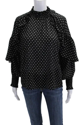 Maje Womens Polka Dot High Neck Long Sleeve Pullover Blouse Top Black Size 1 - Image 1 of 4