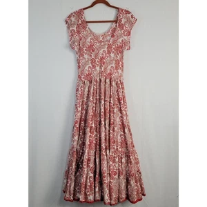 Vestido Midi Soft Surroundings La Pomme Rojo Arrugado Paisley Talla L Algodón en Niveles - Imagen 1 de 7