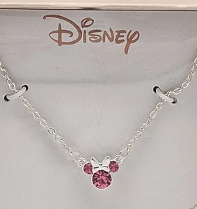 DISNEY Necklace Charm & Chain Minnie Mouse Pink Crystal Icon Fine Silver Plated - Picture 1 of 4