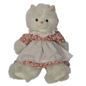 Russ Catrina White Cat Plush Doll Floral Dress 15 Inch Vintage Kitty - Picture 1 of 12