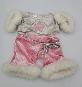 Pantalones BAB Build A Bear Shimmer Rock Star Rosa Plata y Estampado Animal Borde de Piel - Imagen 1 de 7