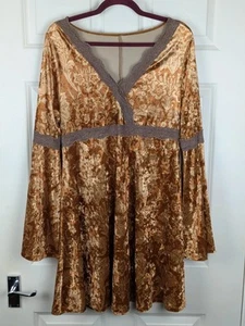 Lovely gold hippie style dress velvet size 1xl - Picture 1 of 10