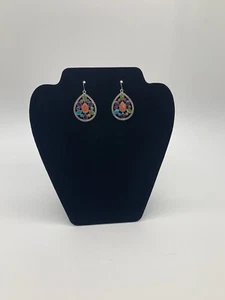 Lágrima de pedrería esmaltada colorida tono plata de colección. Pendientes colgantes - Imagen 1 de 5