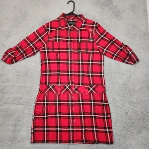 Fox Shirt Dress Women XL Red Black Plaid Drop Waist Long Sleeve Button Up - Picture 1 of 14