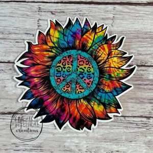 Peace Sign Colorful Sunflower Sticker | Waterproof and Weatherproof | Car Vinyl - Picture 1 of 5