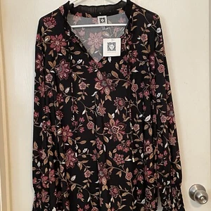 Anne Klein Damen Bluse Größe 3X schwarz mit Blumen Grannycore Boho - Bild 1 von 9