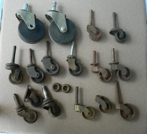 VTG LOT OF 16 WHEELS-RUBBER, BRASS, WOOD & STEEL IN VARIOUS SIZES - Picture 1 of 10