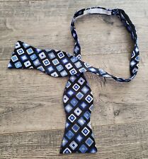 MICHAEL KORS Adjustable Silk Bow Tie. Blue / Black / Gray Diamond Print 