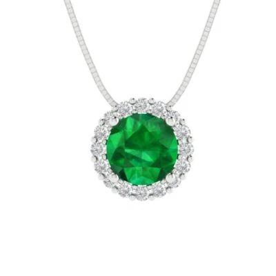 1.16 cttw Silver Pendant and 16" Necklace White Gold Plated Simulated Emerald - Image 1 of 4