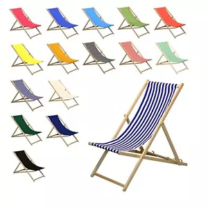 Wooden Deck Chair Chairs Traditional Folding Sun Lounger Garden Beach Seaside - Picture 1 of 37