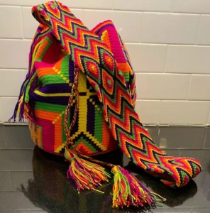 Wayuu Mochila Colombian Bag Large boho drawstring tassel colorful celeb fav (A) - Picture 1 of 12