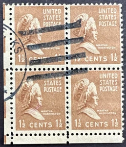 US 1938 Scott # 805 - Used Block of 4 Kansas Cancel Martha Washington - Picture 1 of 2