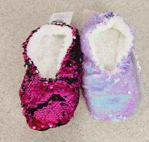 Girls' Flip Sequin Slipper Socks XS/S Pink & Purple - More Than Magic - 2 Pair - Picture 1 of 6
