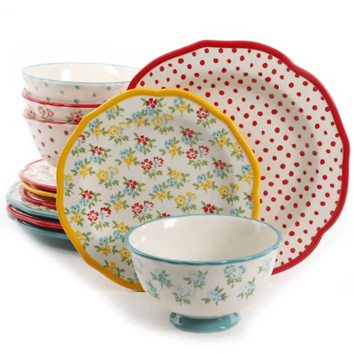 Timeless Floral & Retro Dot 12-Piece Dinnerware Set