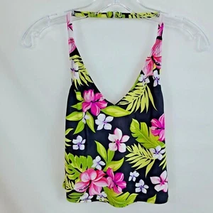 Catalina M 8 - 10 Tankini Top Bright Floral Black Green Pink Shelf Bra - Picture 1 of 5