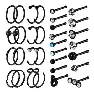 32PCS/LOT Nose Hoop Rings Set Surgical Steel Bar Bone Studs Piercing Ring 20G - Picture 1 of 62