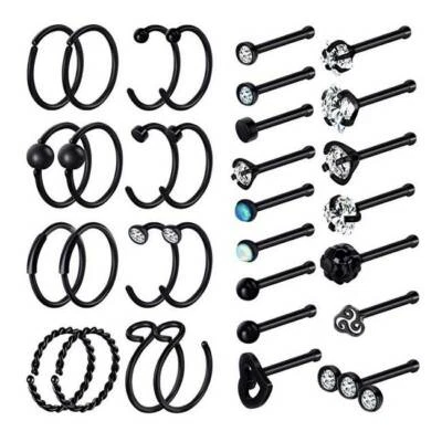 32PCS/LOT Nose Hoop Rings Set Surgical Steel Bar Bone Studs Piercing Ring 20G - Image 1 of 4