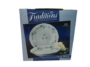 JOHANN HAVILAND 'BLAUE GIRLANDE' 2 SUPPENSCHALEN Traditions Fine Porcelain China NEU - Bild 1 von 4