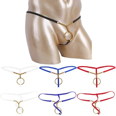 Herre G-string Tanga mit Metallic Penisring Dessous Ouvertslip Unterwäsche Sexy - Bild 1 von 3