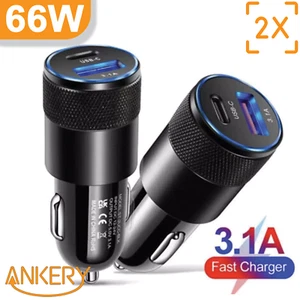 2x Auto USB Zigarettenanzünder Handy Ladegerät USB-A + USB-C schnell Ladeadapter - Bild 1 von 8