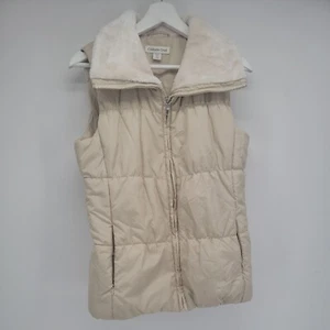 Womens Coldwater Creek Gold Puffer Vest Faux Fur Collar Size XS - Picture 1 of 11