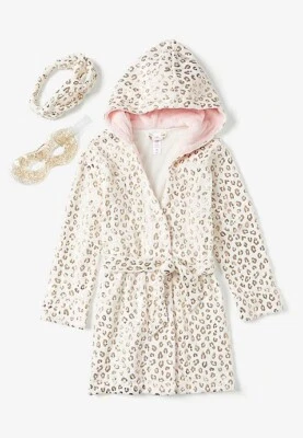 Justice Girls Size 10 Ivory Robe w Gold Foil Animal Leopard Print & Headwrap NEW - Image 1 of 4