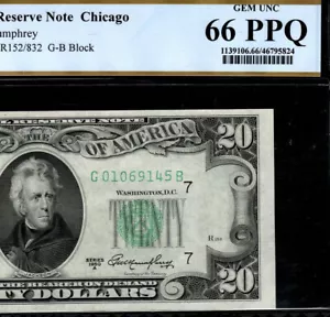 1950a $20 SMALL HEAD CHICAGO DISTRICT PCGS 66 PPQ GEM UNC (FE) - Picture 1 of 4