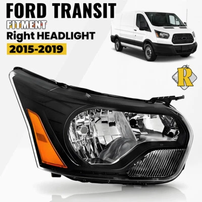 2015-2019 Ford Transit 150 250 350 Halogen Black Headlight Right Passenger Side - Image 1 of 2