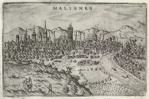 Antique Map "Malignes" (Mechelen-Belgium) Francesco Valegio-D.Rascicotti, c.1598 - Picture 1 of 2