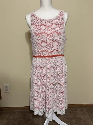 Vestido sem mangas feminino ELLE branco renda/coral malha tamanho 14 usado - Imagem 1 de 4