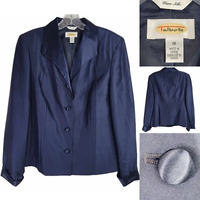 Talbots Blazer куртка синий шелк женщин размер 10 четыре пуговицы с подкладкой праздник - Изображение 1 из 4