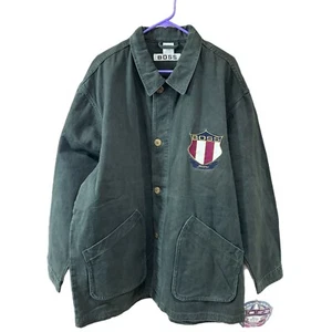 BOSS by I.G. Design Mens XL Vintage Y2K Green Denim Jacket Coat Embroidered NEW - Picture 1 of 8