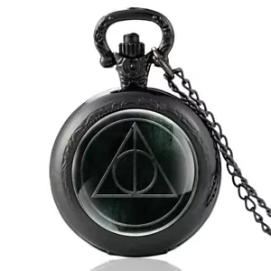 Harry Potter Theme Antique Quartz Pocket Watch Deathly Hallows Necklace Pendant - Picture 1 of 14