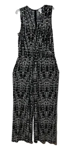 Chico’s Outfit Size XL (3) Black White Printed Jade Jumpsuit Work Vacation Party - Picture 1 of 7