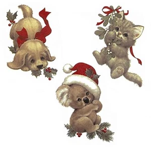 Adorable Christmas Animals Puppy Koala Overglaze Ceramic Waterslide Decals - Picture 1 of 9