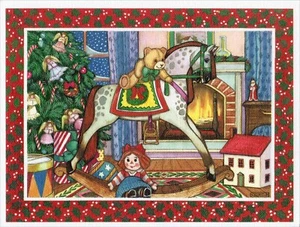 Cute Vintage CHRISTMAS Card — Rocking Horse Toys Illustrated by Lewis Johnson +✉ - Picture 1 of 6
